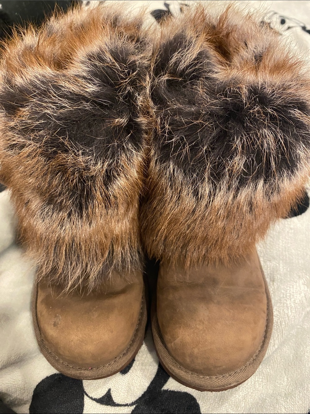 Ugg faux Fur Trim Suede Winter Boots - Chestnut Brown